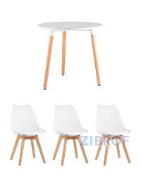 Eames DST, диаметр стола 80 см, 3 стула Frankfurt белые