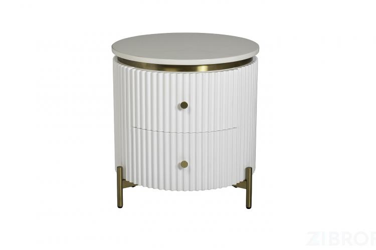 77IP-GD009-TUMB Тумбочка белая 2 ящика мраморная столешница d51*55см