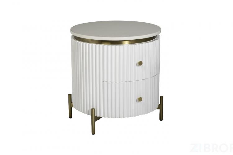 77IP-GD009-TUMB Тумбочка белая 2 ящика мраморная столешница d51*55см