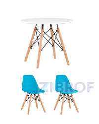 Комплект мебели детский стол белый Eames и 2 голубых стульчика
