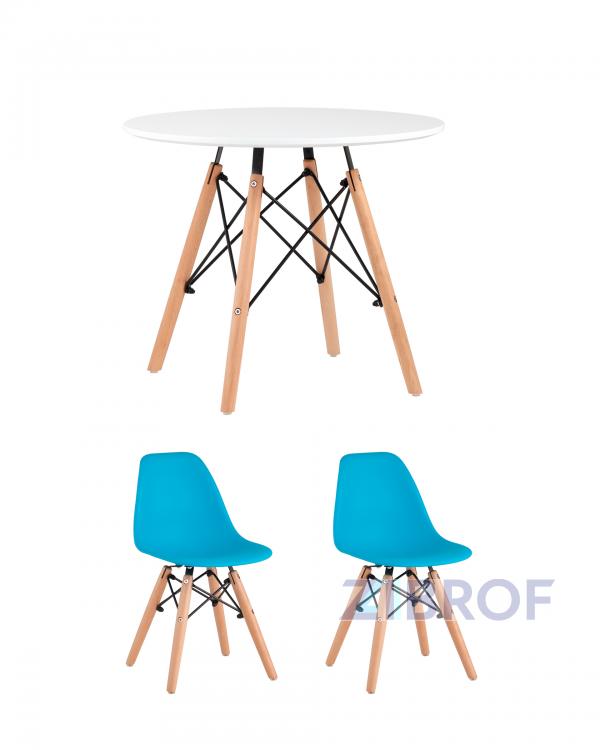Комплект мебели детский стол белый Eames и 2 голубых стульчика