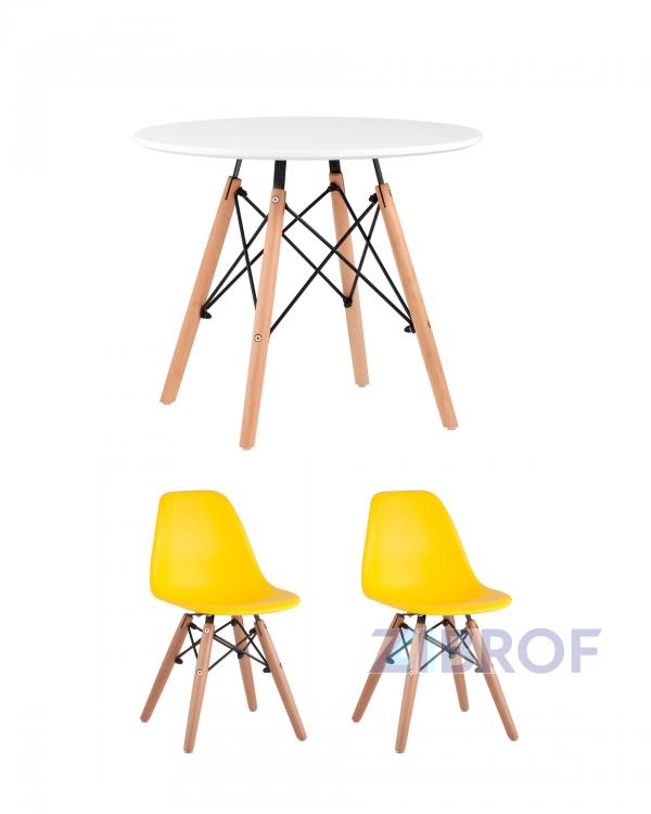 Комплект мебели детский стол Eames белый, 2 желтых стульчика