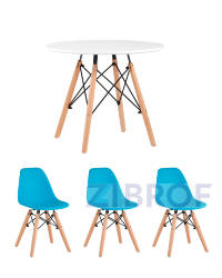 Комплект мебели детский стол Eames белый, 3 стула голубые