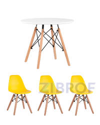 Комплект мебели детский стол Eames белый, 3 стульчика желтые