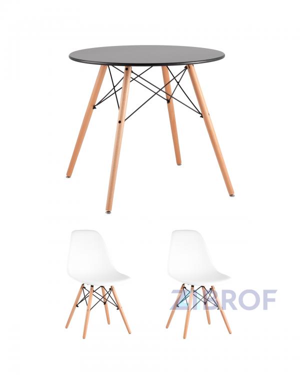 Eames D80 черный, 2 стула Eames DSW белые