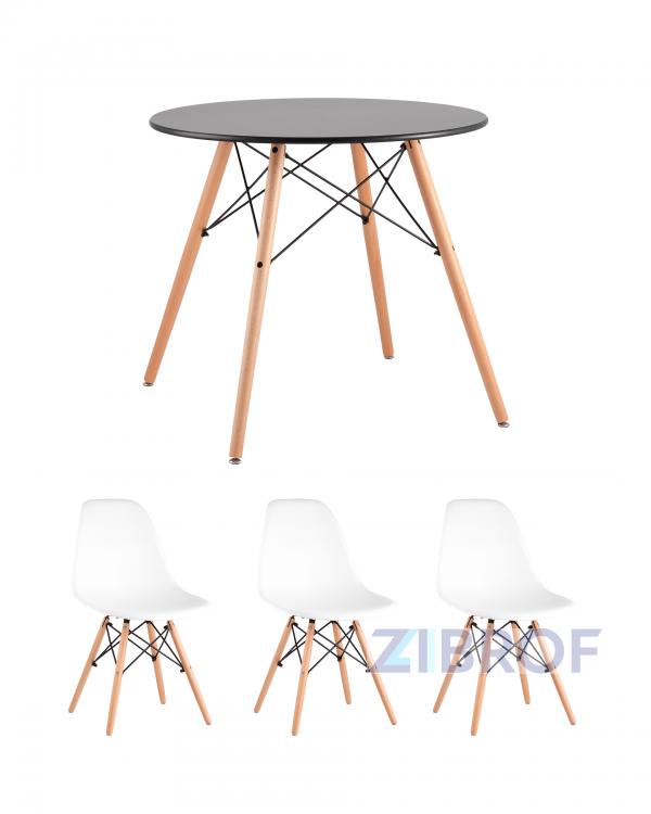 Eames D80 черный, 3 стула Eames DSW белые