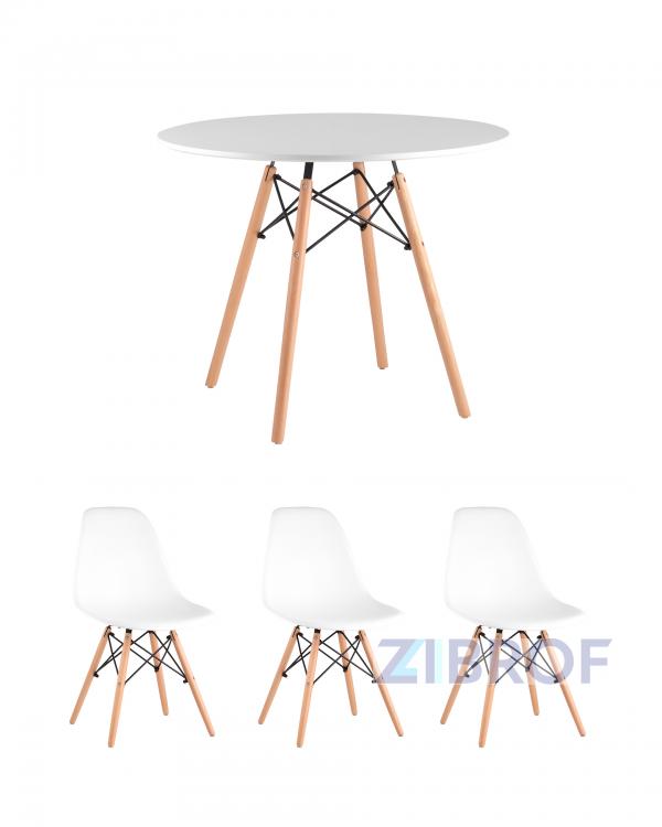 Eames D90, 3 стула Eames DSW белые