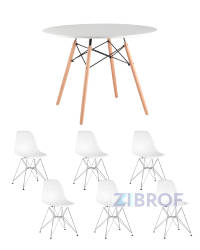 Eames диаметр 100 см, 6 стульев Eames DSR
